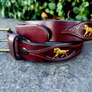 Wild Horses Made in USA: Picture-Framed Overlay Bridle Leather Belt - Size 36